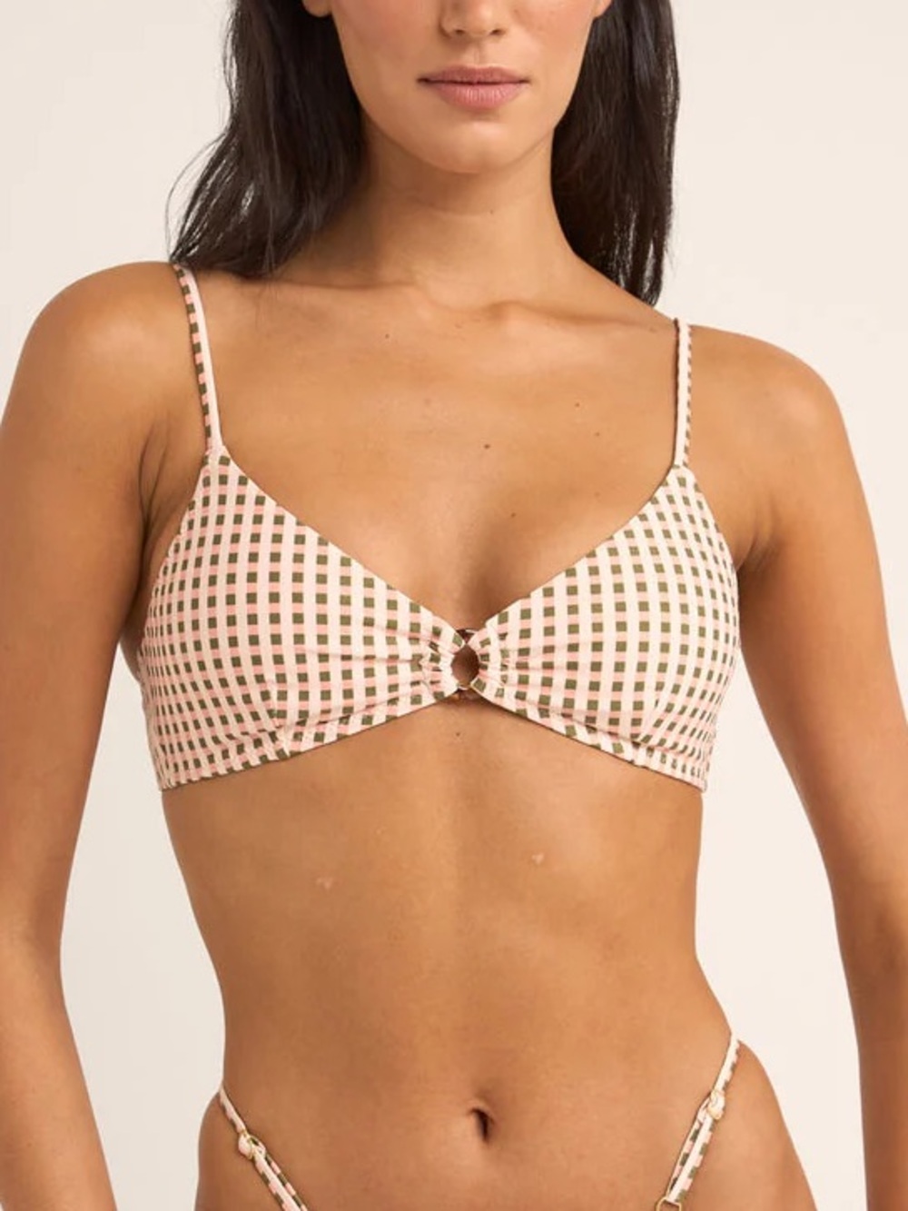 NWT Rhythm Chloe Check Ring Front Trilete Bikini Top SZ XXL